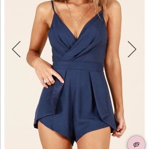 Showpo Bon Voyage Playsuit in Navy Linen